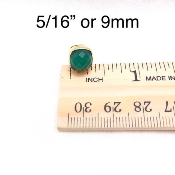 Emerald Green Onyx Faceted Studs, Gold, Square Bezeled, 22k Vermeil, NWT - Picture 4 of 4